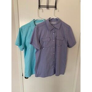 Cabela's Womens Center Button Up 4Most UPF30 Shirt (2) Blue, Purple LARGE Hiking